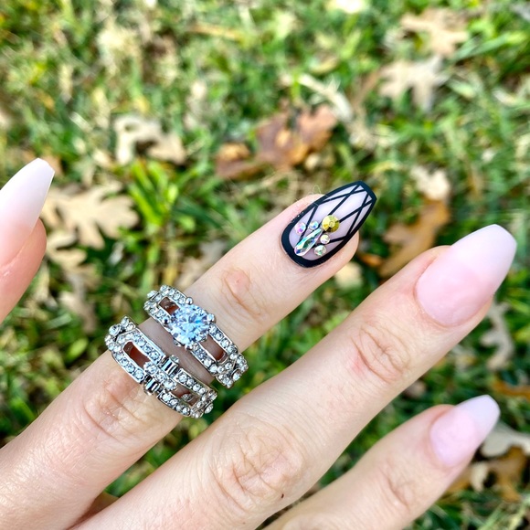 925 Sterling Silver 2 pcs Rings White Sapphire - Picture 2 of 15